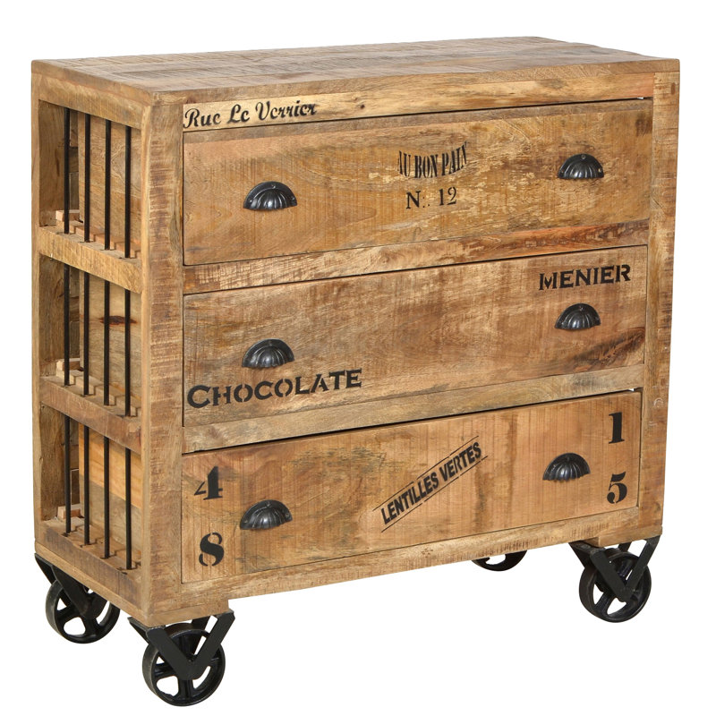 Kym Solid Wood 90cm W 3 - Drawer Chest of Drawers