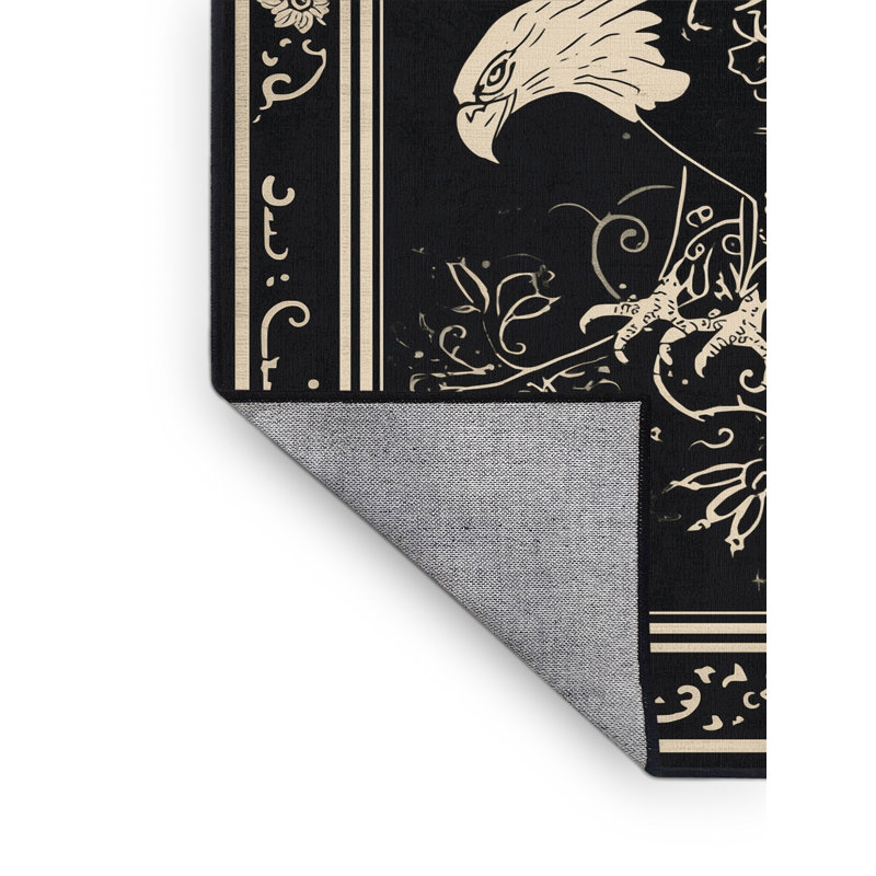 Tapis oriental classique gris et noir lavable à la machine Ozain Eagle, 8 x 12