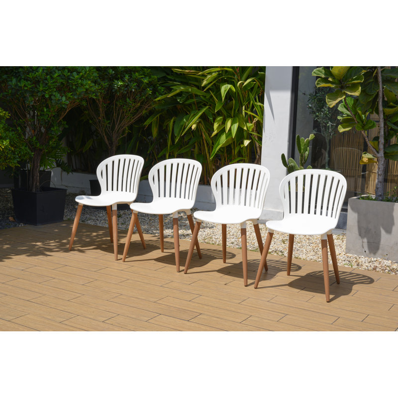 Chaises de salle à manger d'extérieur 100% bois Amazonia, Bois clair, Chaise blanche