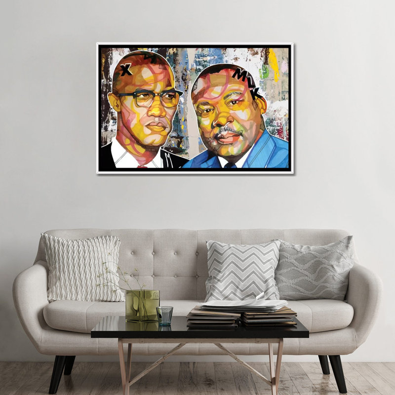 Malcolm X Martin - impression d'art graphique, H 32 po x l 48 po x 1,5 po, Toile blanche encadrée, Pas de tapis