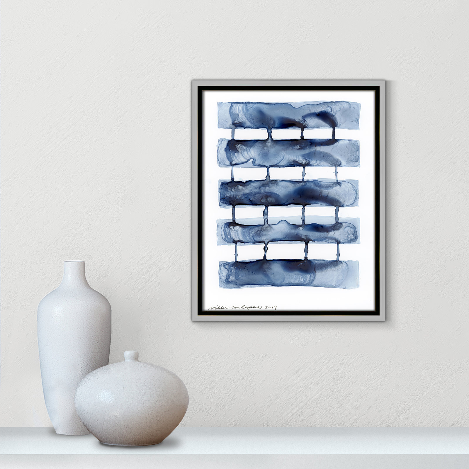 Gareth "Stitched Together I" Print by Nikki Galapon, 15.5" H x 12.5" W x 2" D, Silver Framed Canvas