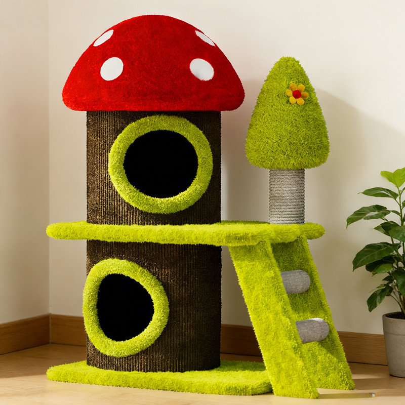 Tour pour arbre à chat moderne 30,7 "avec maison de chat champignon et poteaux à griffer en sisal pour une utilisation intérieure multi-chats