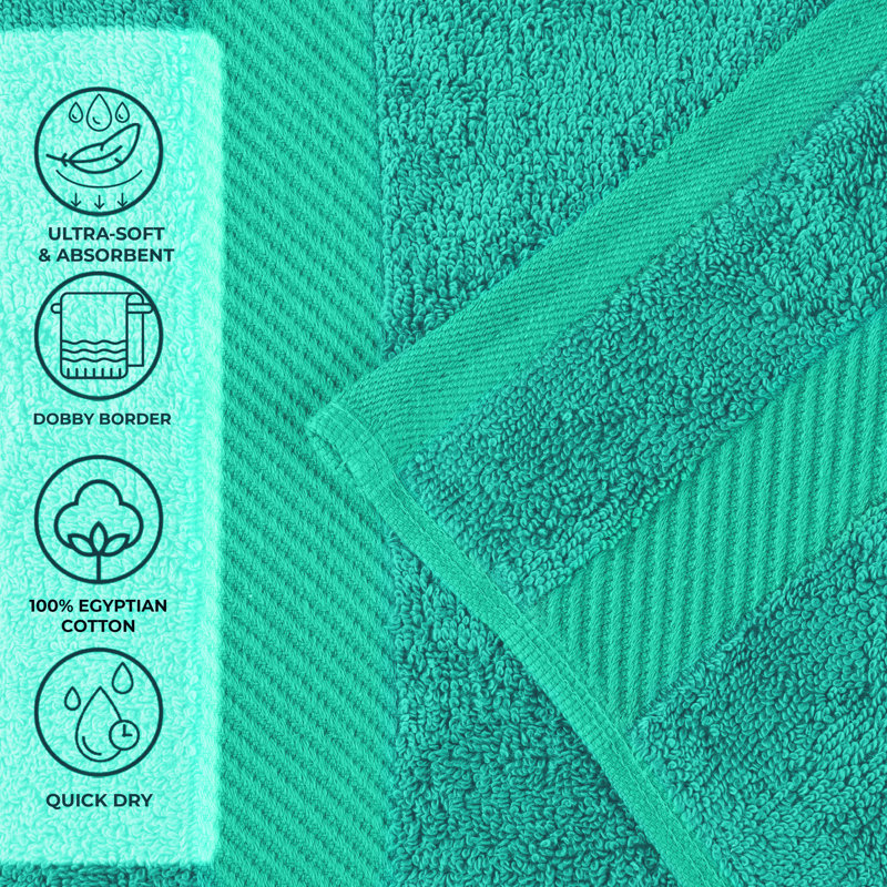 Certified Egyptian Cotton Medium Weight Solid Luxury 4 Piece Bath Towel Set, Sea Green