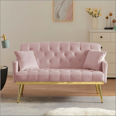 Velvet Small Sofa with Gold Metal Legs