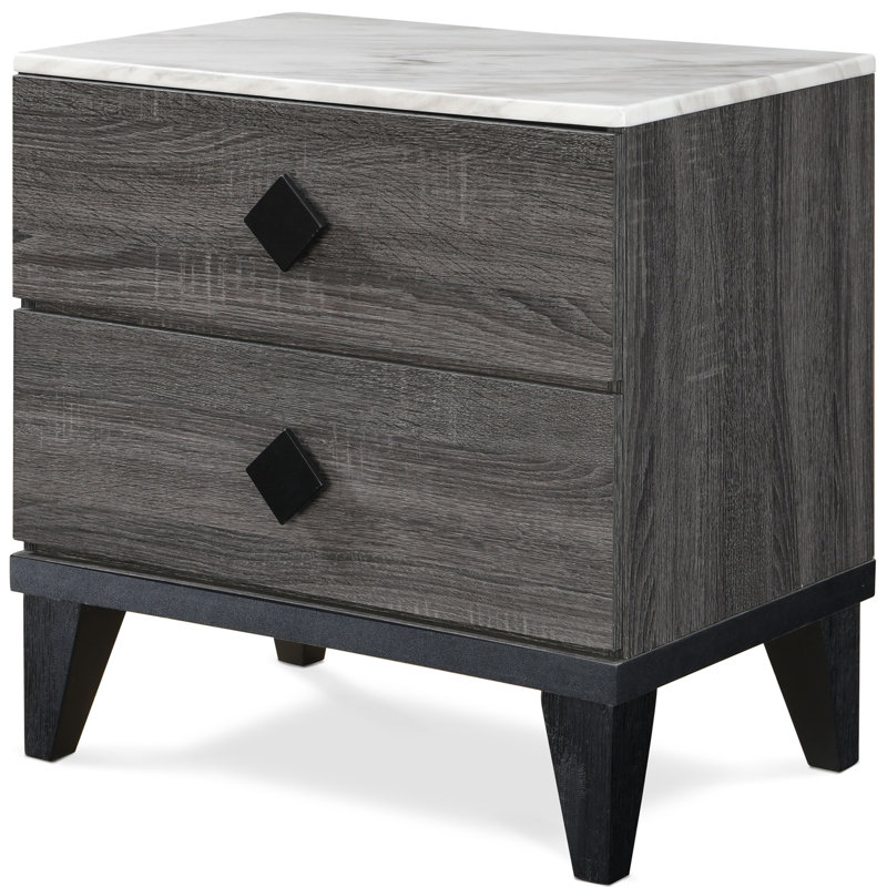 Micah Gray and White 2-Drawer Modern Nightstand with Marble Top