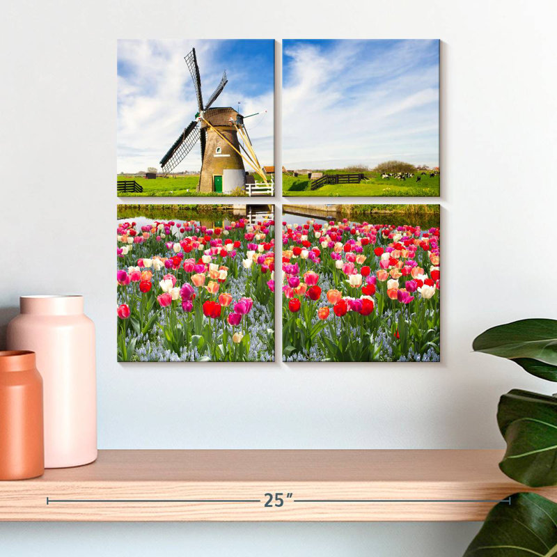 Alvord Holland Windmill And Tulips, 18" H x 18" W