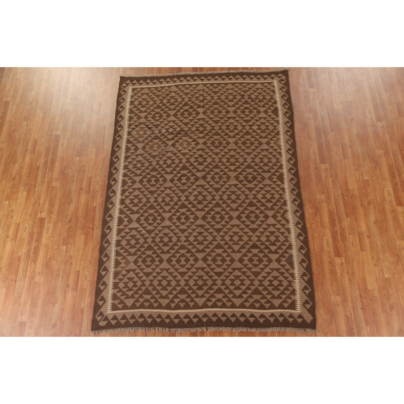 Brown Wool Kilim Reversible Area Rug 6x9