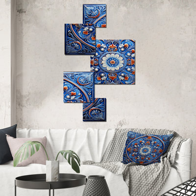 Boho Turkish Blue Tiles 2 - Boho Tiles Square Wall Art Set Of 5