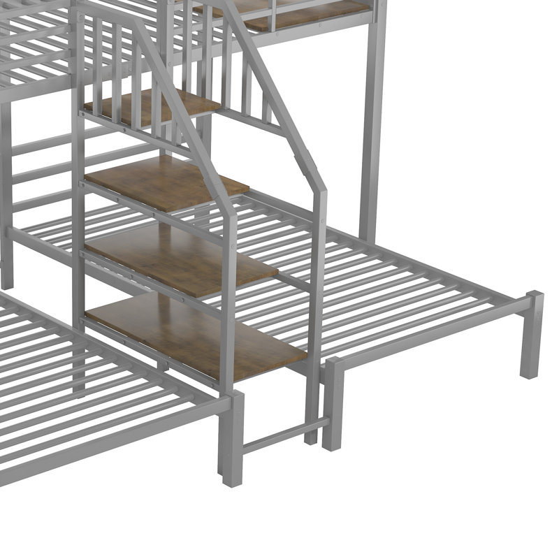 Graidy Kids Twin Over Twin & Twin Bunk Bed, Silver