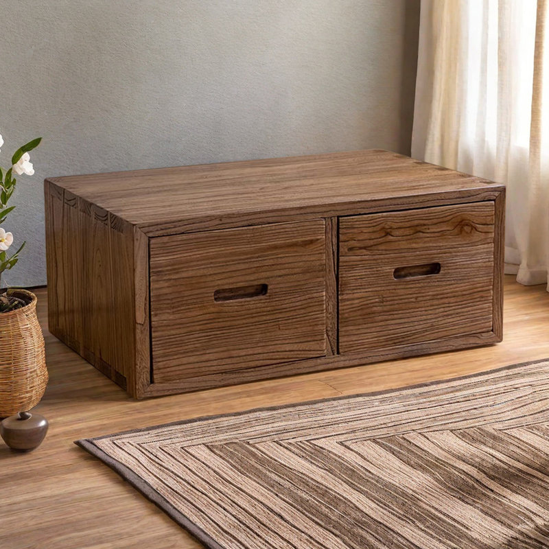 Table basse ancienne avec tiroirs en noyer, 11.81" H x 31.49" L x 17.71" W