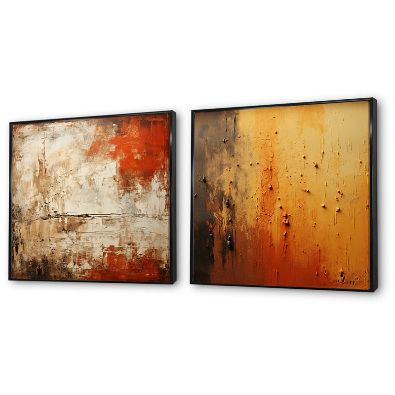 Orange Chaos Collage I - ensemble de 2 reproductions d'art sur toile, Cadre flottant noir, H 16 po x l 33 po x P 1 po