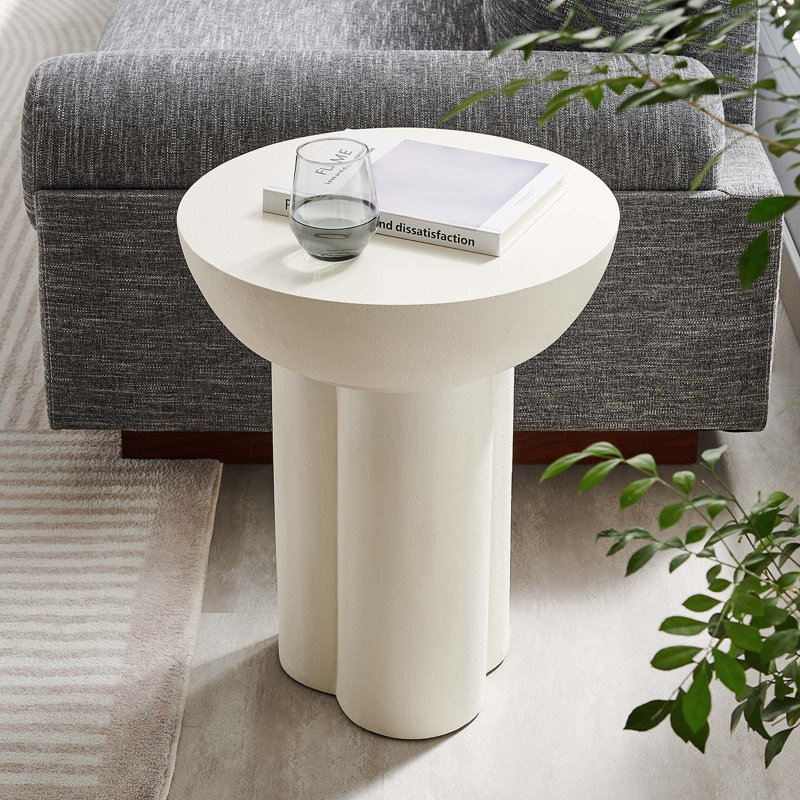 Caspian Round White Concrete and MDF Side Table