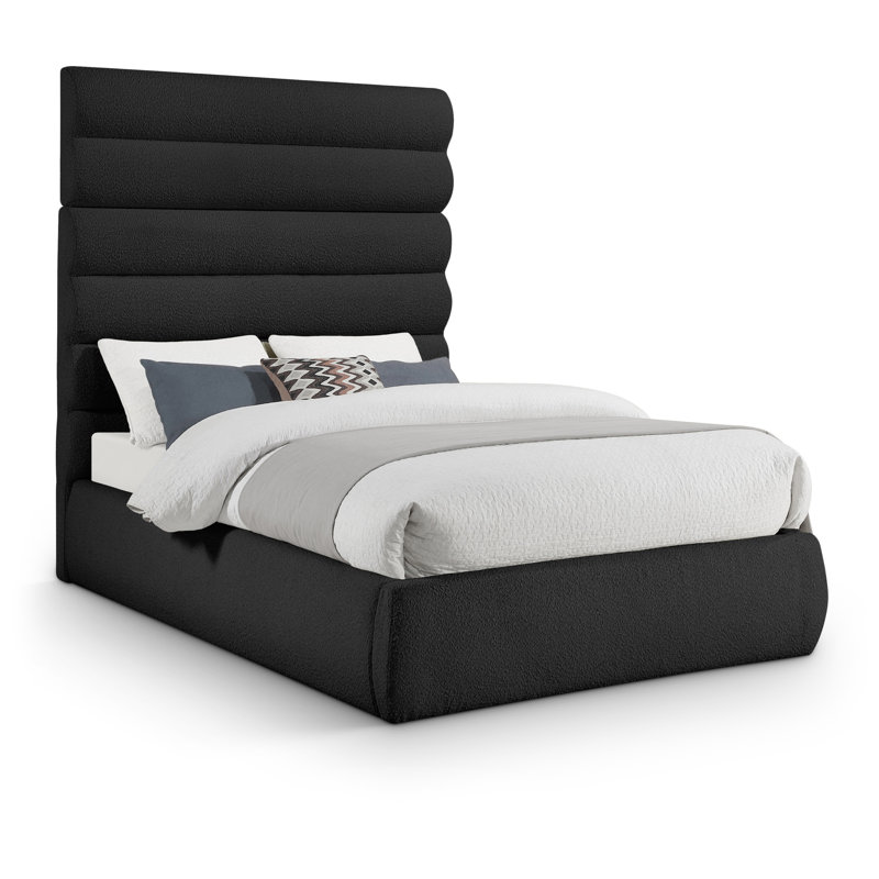 Lit en tissu Adam Boucle, Tissu bouclé noir, Double