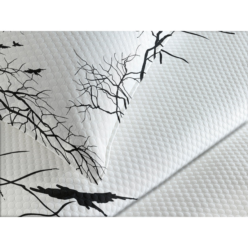 King Size Black and White Tree Branch Quilted Bedspread Set