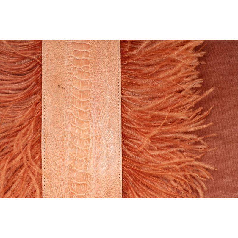 Velvet Lumbar Pillow w/ Feather Trim, Peach