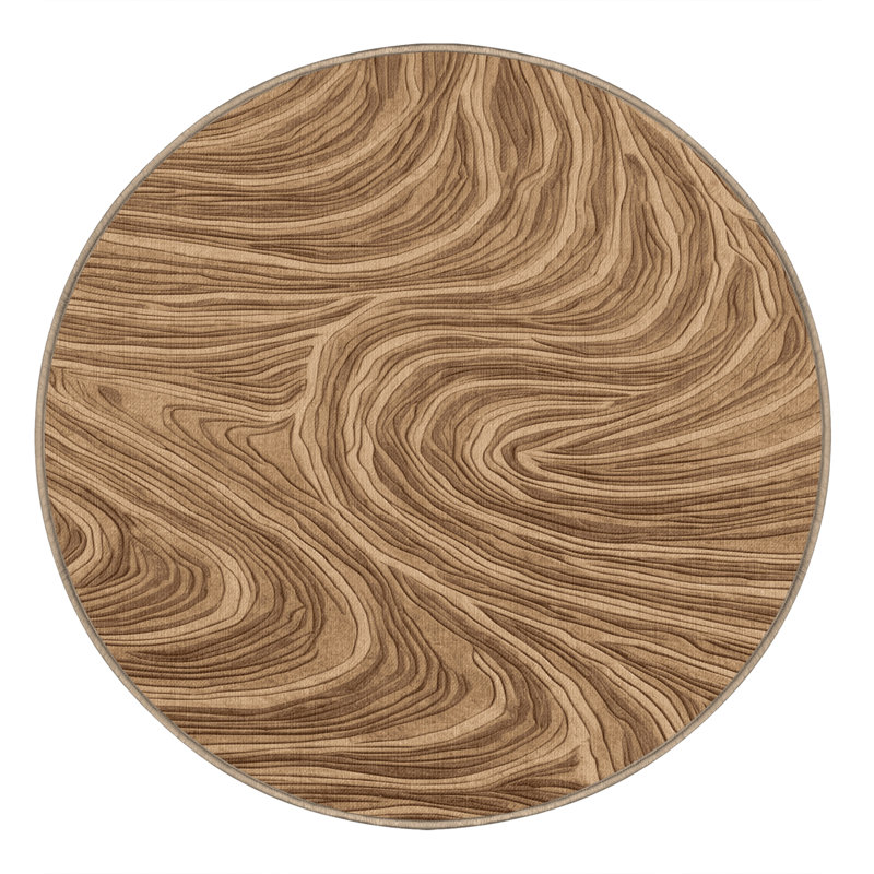 Machine Washable Nature Brown Area Rug, Round 5'