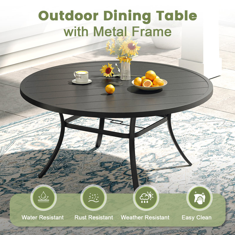 50“ Round Metal Outdoor Dining Table, Black