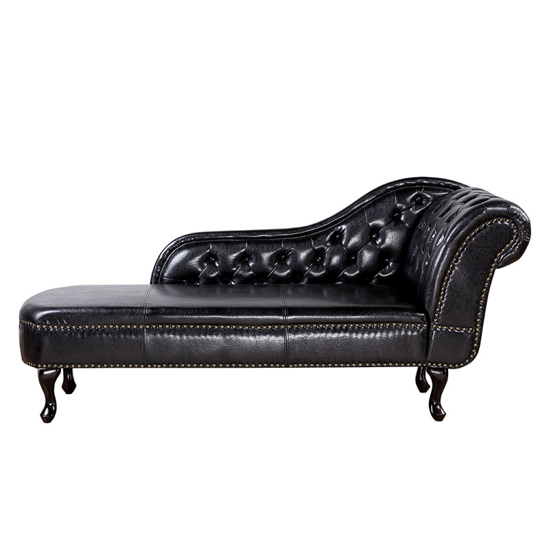 Brennon Faux Leather Chaise Lounge, Black