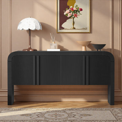 Console Table With 4-wavy Line Doors And Adjustable Shelves