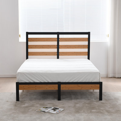 Base de lit plateforme Mayghan avec tête et pied de lit en bois