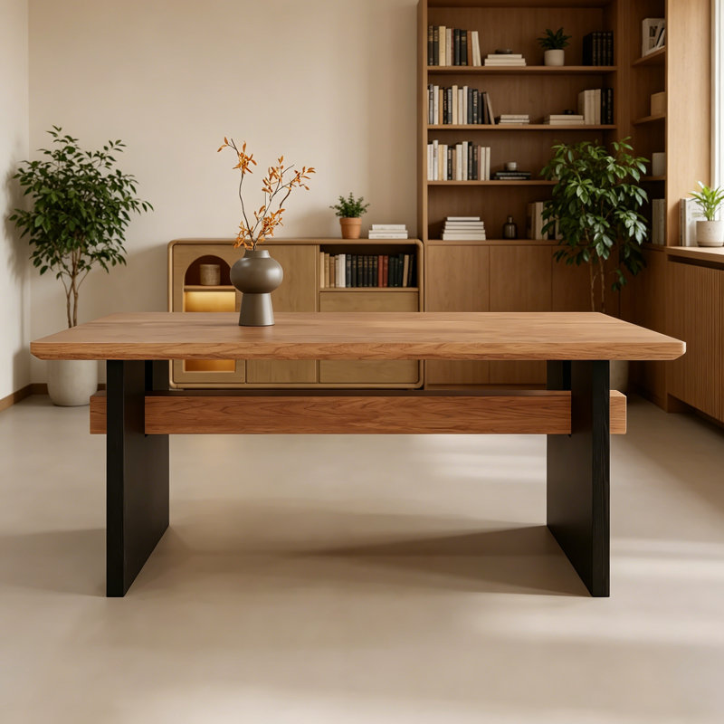 Simple Solid Wood Pine Rectangle Brown Desk, 29.5" H x 47.2" W x 23.6" D