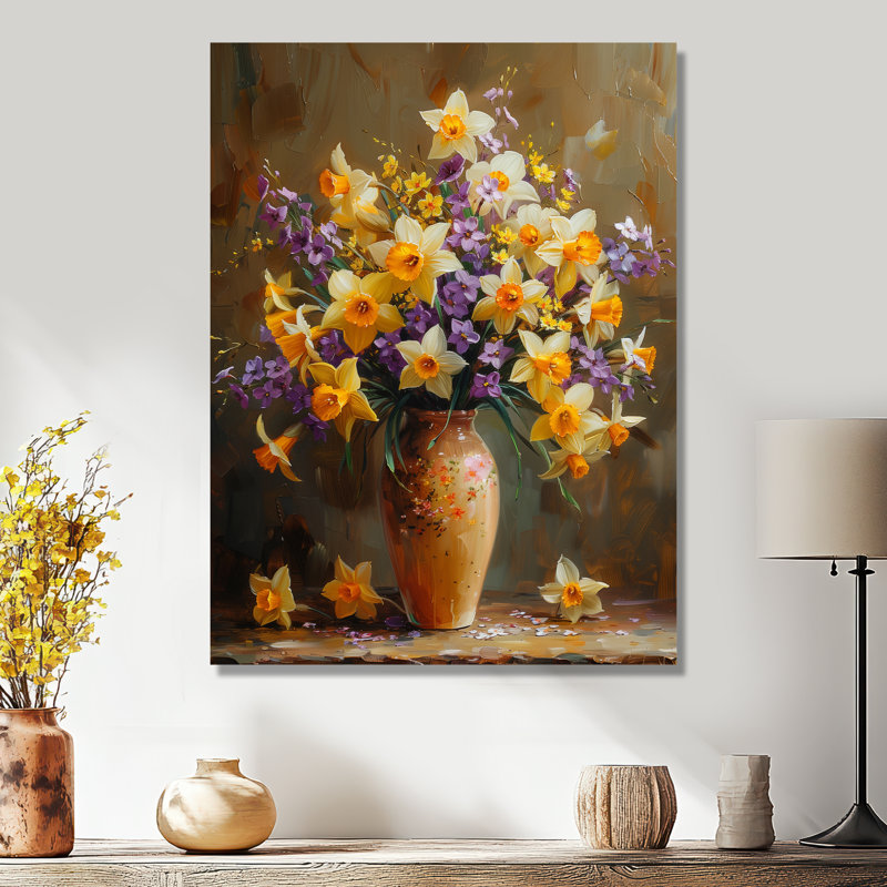 Jaune jonquille mauve délice jonquilles - jonquilles murales, Sans cadre, métal, H 12 po x l 20 po