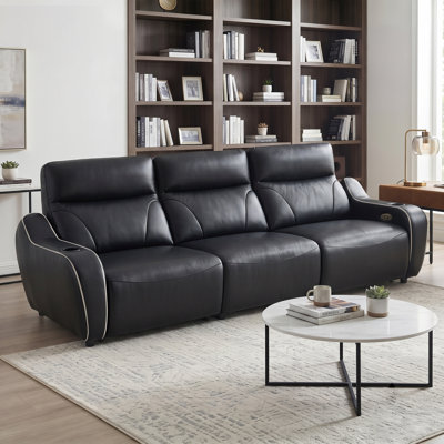 Luxury Genuine Leather Zero Gravity Power Reclining Sofa with Massage, Wall Hugger Design, Ambient LED Lighting & USB