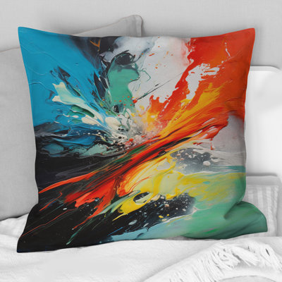 Colorful Mid Century Energetic Eruptions I - Abstract Midcentury Printed Throw Pillow