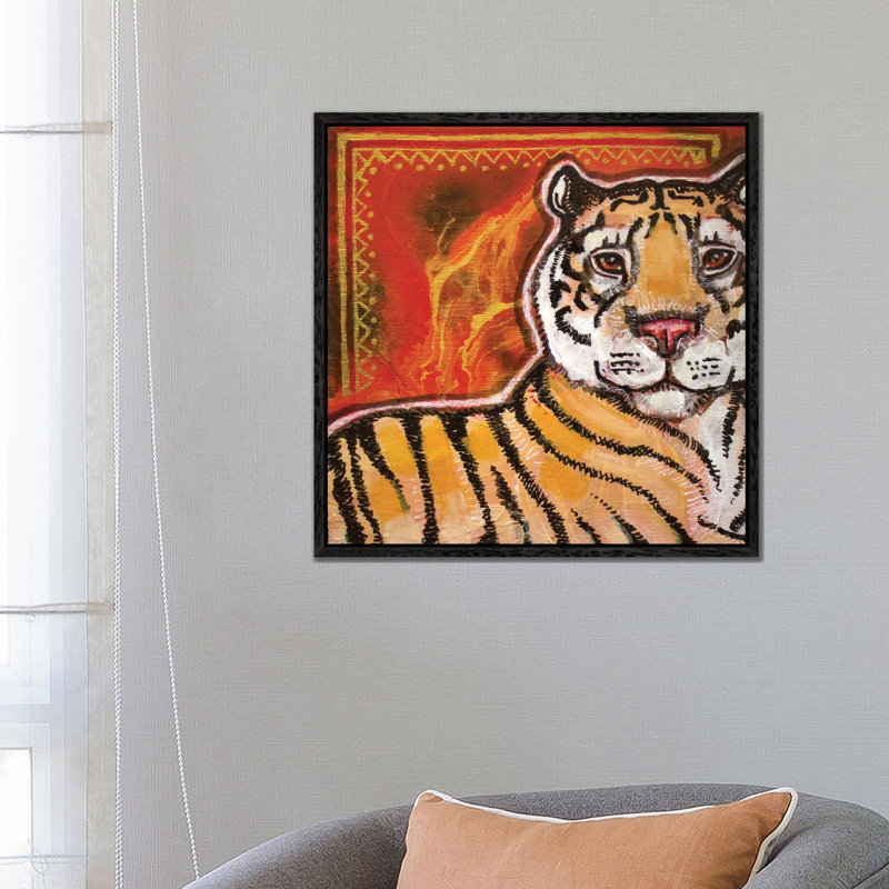 Tiger by Lynnette Shelley - Painting on Canvas, 66.04 cm H x 66.04 cm W, Black Floater Frame