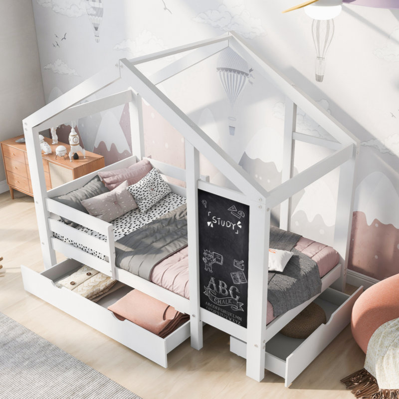 Allesha House Bed Daybed with Blackboard and Drawers, Twin