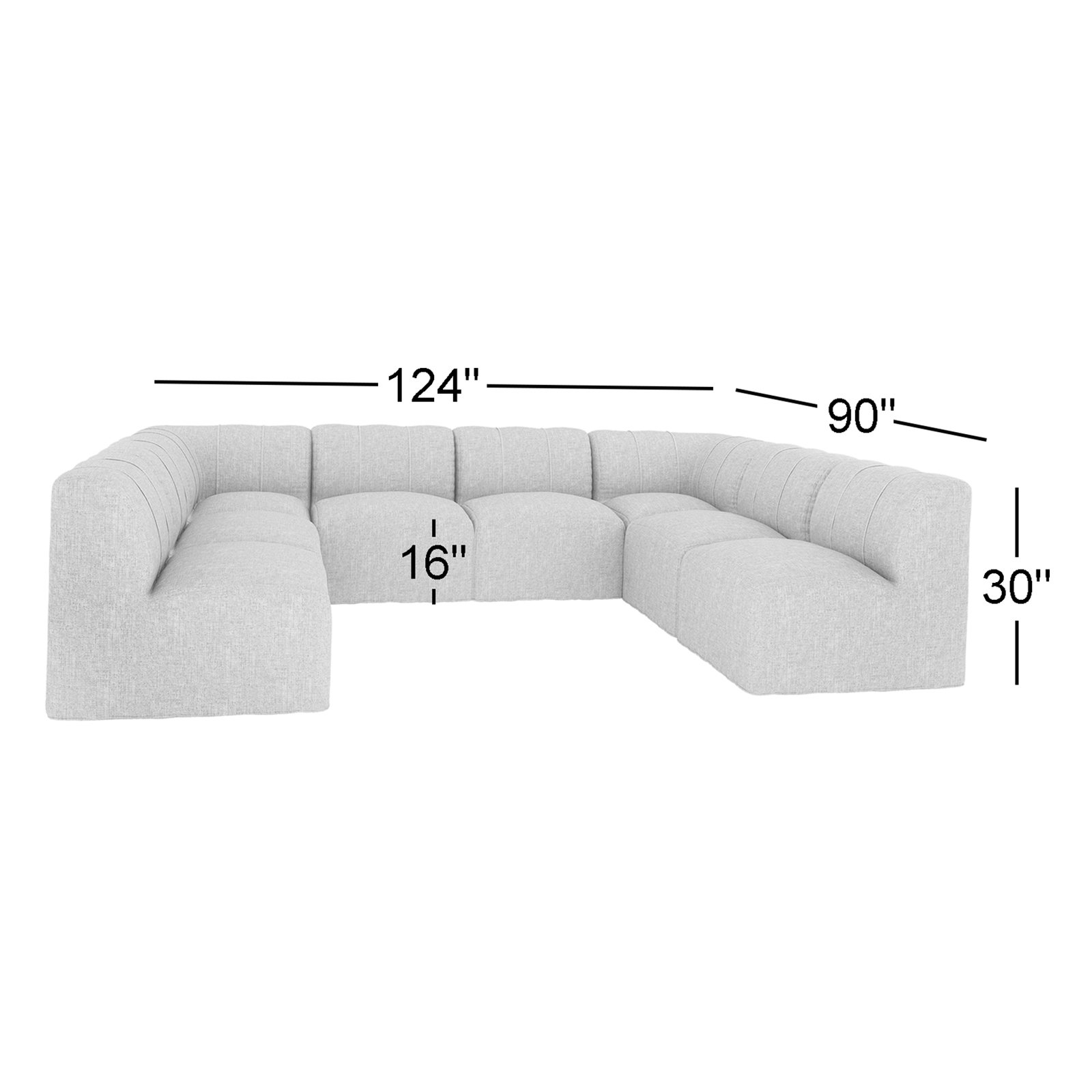 Praia 124" Sunbrella® Modular Outdoor U Sectional, Cast Silver Sunbrella®