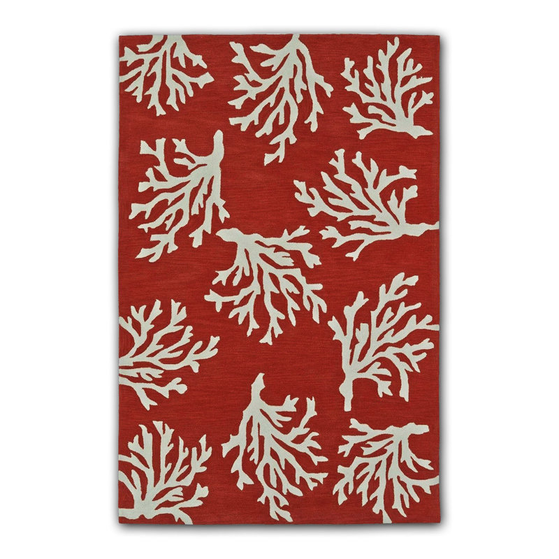 Tapis tissé à motif corail rouge Marine Yacht Collection, Rectangle 4 pi 11 po x 7 pi 7 po