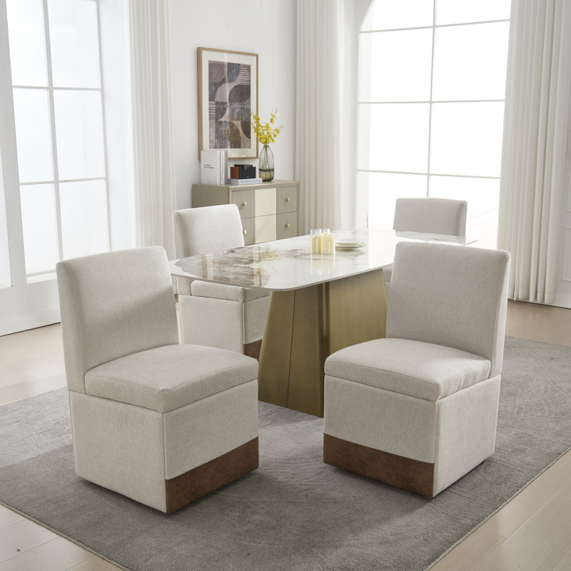 Set of 2 Swivel Upholstered Dining Chairs with Wheels and Hidden Storage