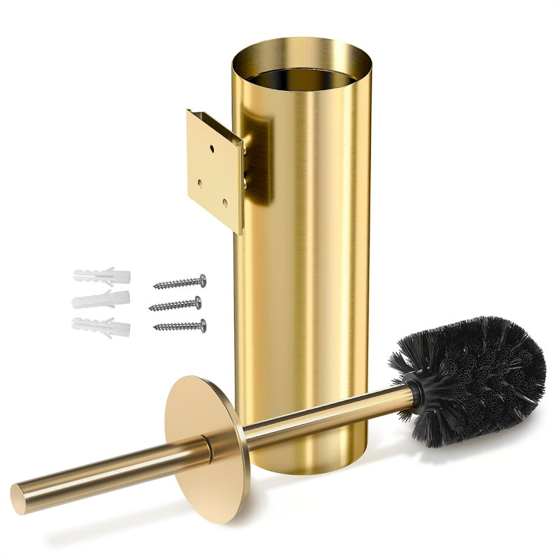 Ensemble de 2 brosses de toilette murales en acier inoxydable avec support, Gold
