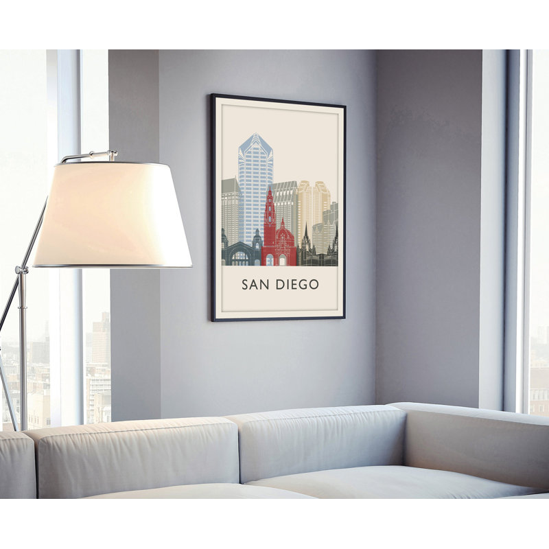 Illustration de San Diego, villes américaines, affiche non encadrée, impression d'art de l'État de Californie