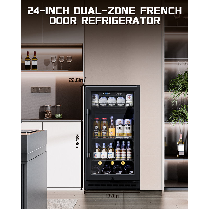 Refroidisseur à boissons 22 pouces à zone unique en acier inoxydable noir avec serrure pour enfant et charnière réversible 120 canettes