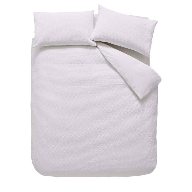 Waffle Cotton Circle 100% Cotton Duvet Cover Set with Pillowcases, Super King Duvet Cover + 2 Standard Pillowcases, White