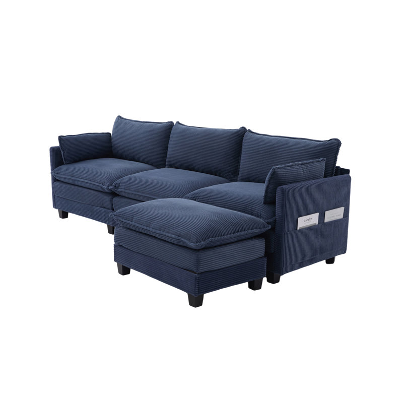 103” Comfy Cloud Couch Sectional Sofa With Storage, Navy Corduroy