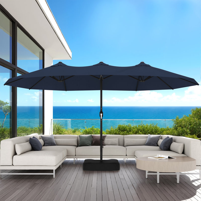 Parasol de marché rectangulaire de 15 pi x 8,6 pi avec base, parasol de patio extérieur résistant aux rayons UV pour jardin, terrasse et bord de piscine
