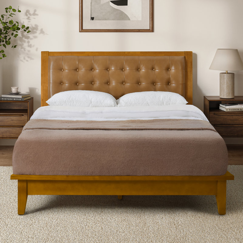 Lit plateforme Aviannah Mid-Century, Très grand, Chameau
