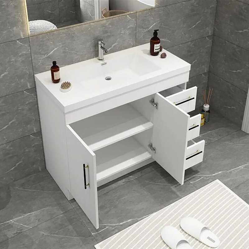 42'' Single Bathroom Vanity with Acrylic Top, Glossy White