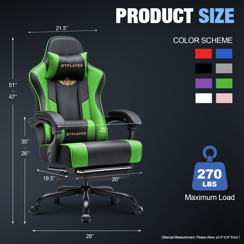GTPLAYER PC & Racing Game Chair, Green
