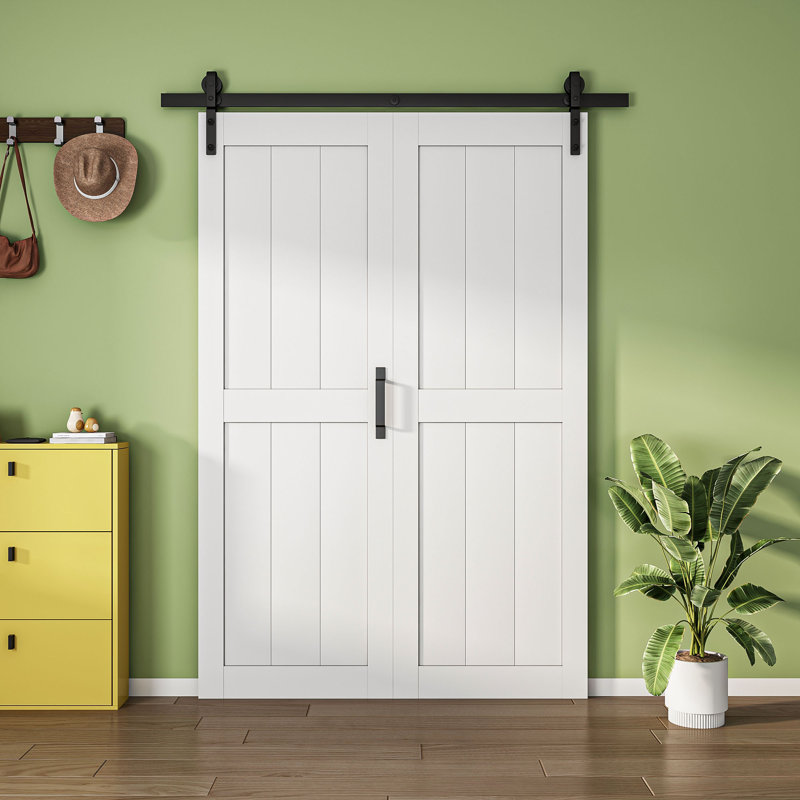 Porte de grange pliante blanche 40 po x 84 po (portes de grange doubles 20 po x 84 po), portes de placard coulissantes pliantes avec trousse de quincaillerie incluse, imperméable et silencieux, trous pré-percés Assemblage facile