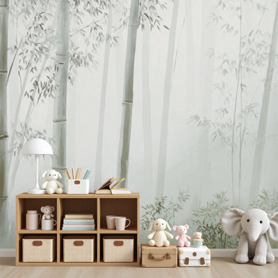 Peel and Stick Wallpaper Meditative Bamboo Scene Soft Diffused Lighting 69"H x 96"W Wall Mural Self-Adhesive Wall Decor for Home Office