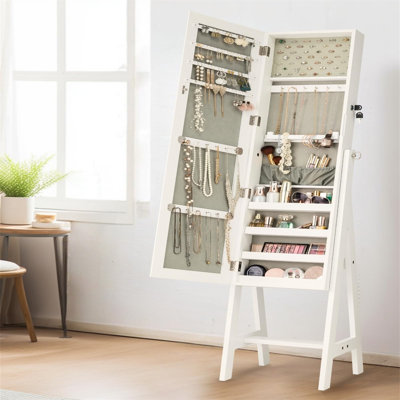 Pearl White Slim HD Jewelry Armoire - Floor Standing Organizer With Lock