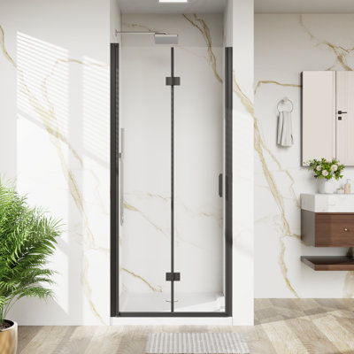 32"x 72" Pivot Bifold Frameless Glass Shower Door,1/4 inch (6mm)Tempered Clear Glass Swing Shower Panel,Reversible Installation