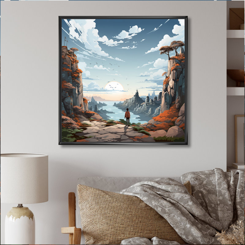 Beige Cliff Jagged Solitude - imprimé, H 36 po x l 36 po x P 1,5 po, Cadre flottant noir
