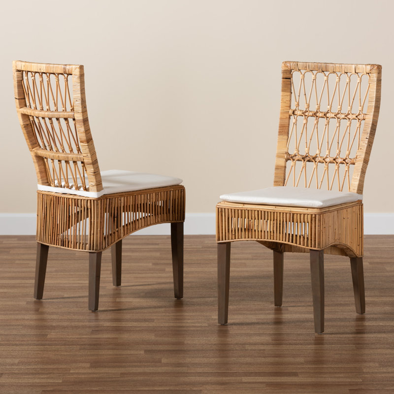 Natural Brown Rattan and Cane Dining Chair Set