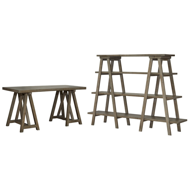 Desk With Bookshelf, 2 Pieces: Desk, Bookshelf, Dovetail Gray