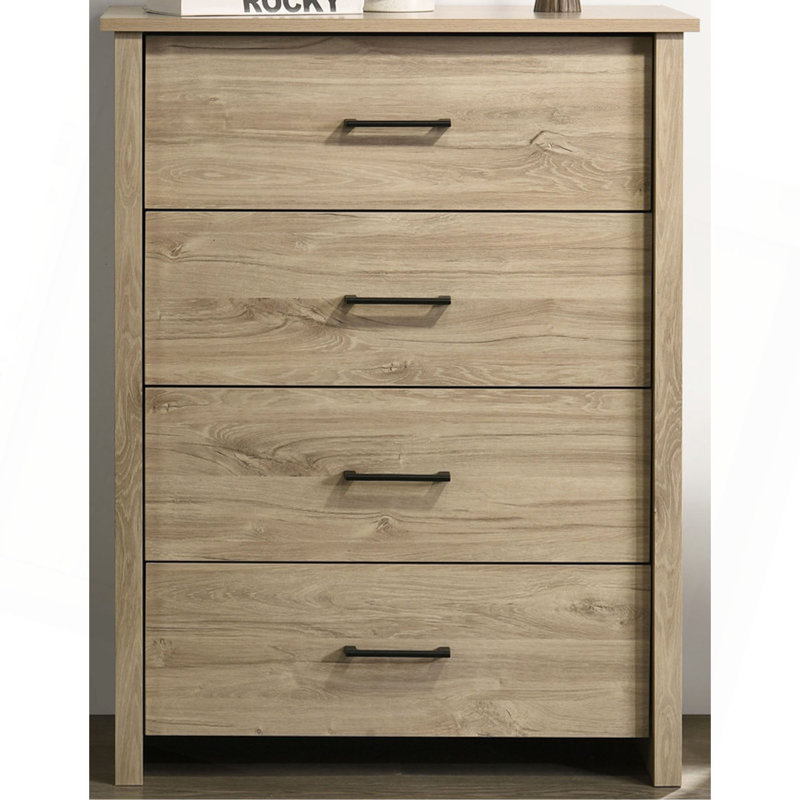 Commode 4 tiroirs avec poignées, Chêne clair